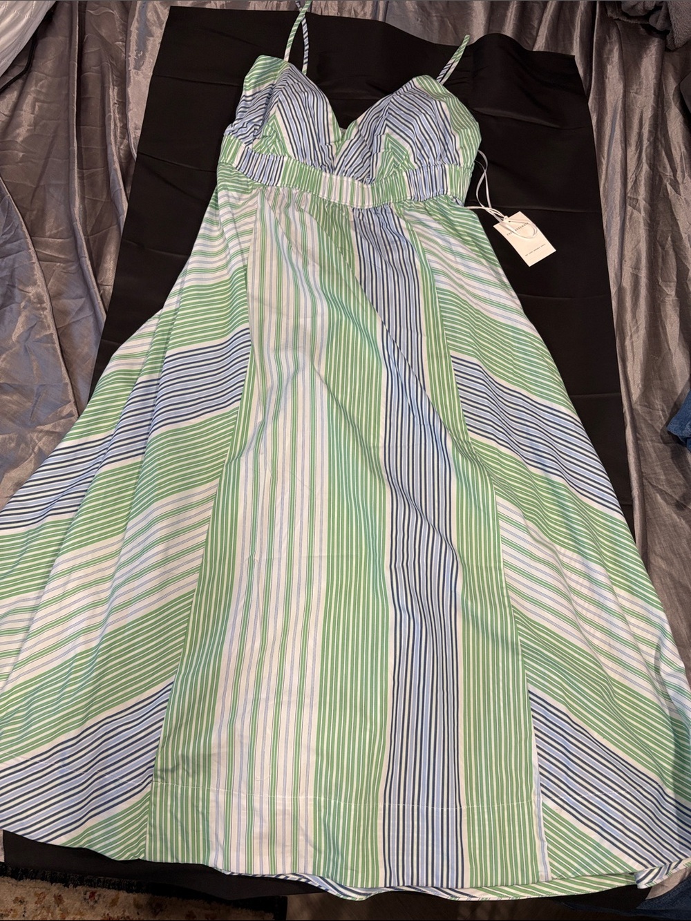 Striped Green & Blue Maxi Sundress with Spaghetti Straps